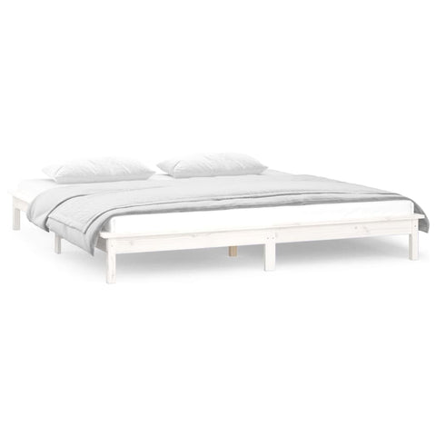 vidaXL LED Bed Frame without Mattress White 180x200 cm Super King  Solid Wood
