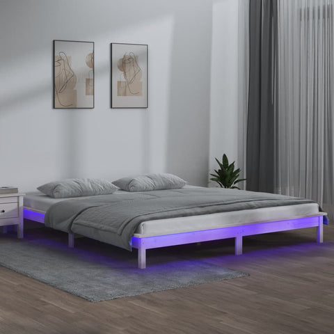 vidaXL LED Bed Frame without Mattress White 180x200 cm Super King  Solid Wood
