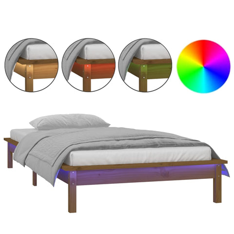 vidaXL LED Bed Frame without Mattress Honey Brown 75x190cm  Solid Wood