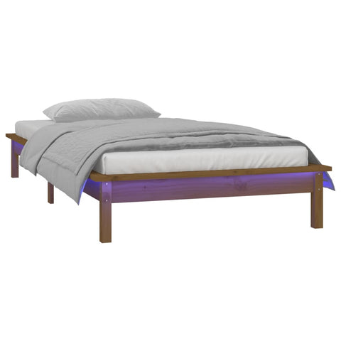 vidaXL LED Bed Frame without Mattress Honey Brown 75x190cm  Solid Wood