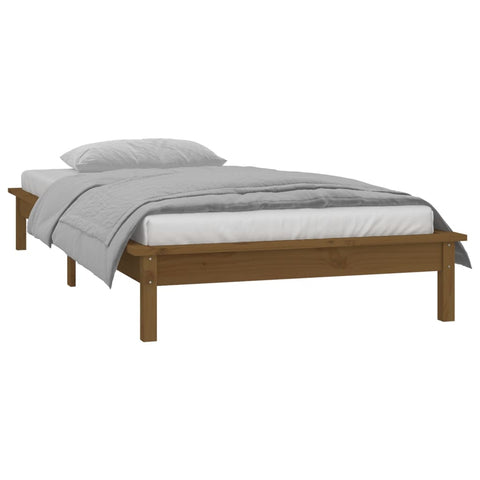 vidaXL LED Bed Frame without Mattress Honey Brown 75x190cm  Solid Wood