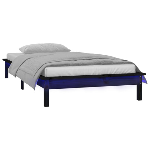 vidaXL LED Bed Frame without Mattress Black 90x190 cm Single Single Solid Wood