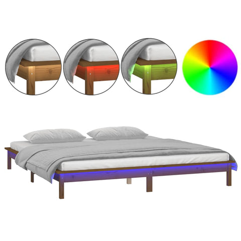 vidaXL LED Bed Frame without Mattress Honey Brown 140x190 cm Solid Wood