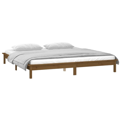 vidaXL LED Bed Frame without Mattress Honey Brown 140x190 cm Solid Wood
