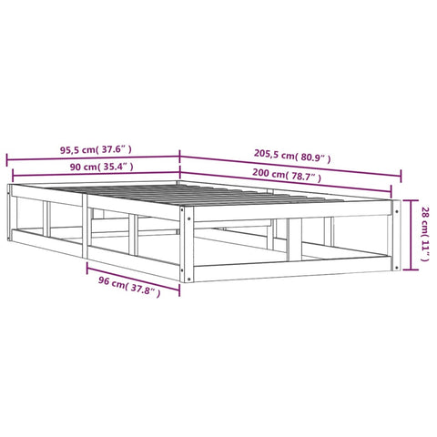 vidaXL Bed Frame without Mattress 90x200 cm Solid Wood