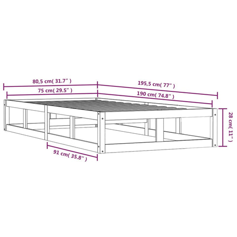 vidaXL Bed Frame without Mattress 75x190 cm Small Single Small Single Solid Wood
