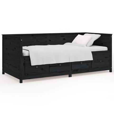 vidaXL Day Bed without Mattress Black 90x190 cm Single  Solid Wood Pine