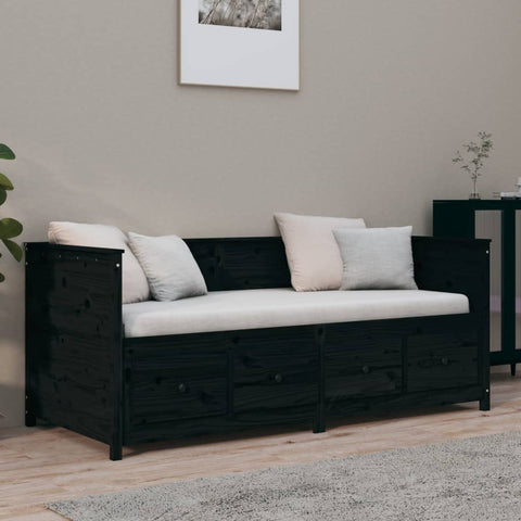 vidaXL Day Bed without Mattress Black 90x190 cm Single  Solid Wood Pine