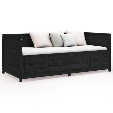 vidaXL Day Bed without Mattress Black 90x190 cm Single  Solid Wood Pine