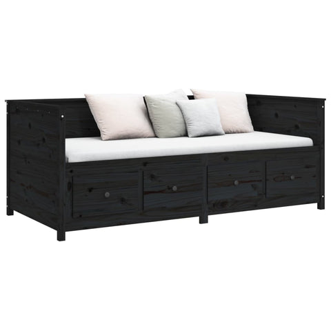 vidaXL Day Bed without Mattress Black 90x190 cm Single  Solid Wood Pine