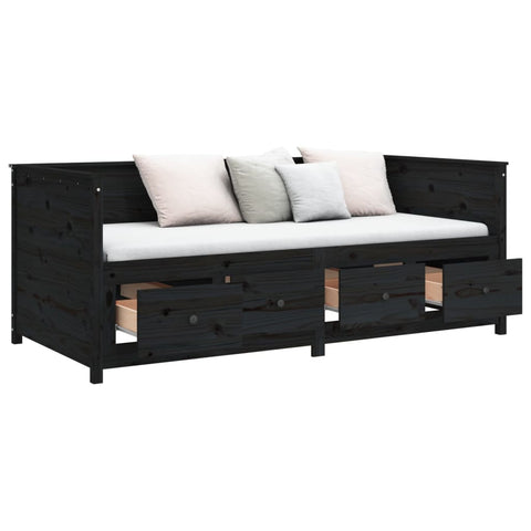 vidaXL Day Bed without Mattress Black 90x190 cm Single  Solid Wood Pine