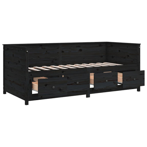 vidaXL Day Bed without Mattress Black 90x190 cm Single  Solid Wood Pine