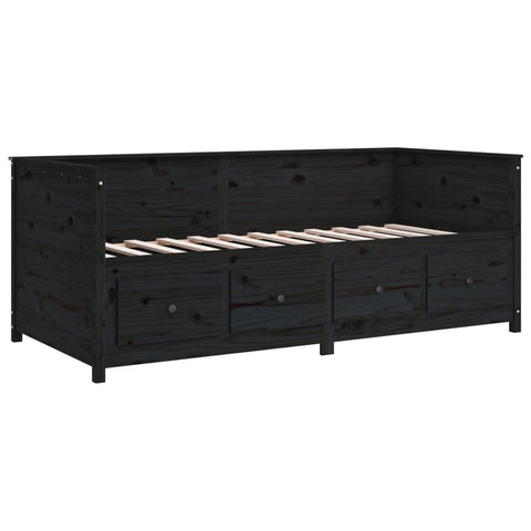 vidaXL Day Bed without Mattress Black 90x190 cm Single  Solid Wood Pine