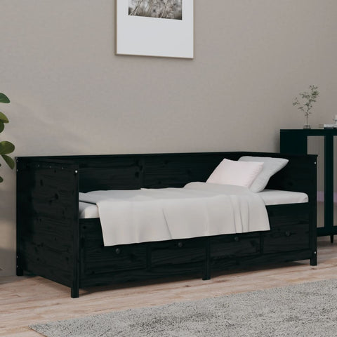 vidaXL Day Bed without Mattress Black 90x190 cm Single  Solid Wood Pine