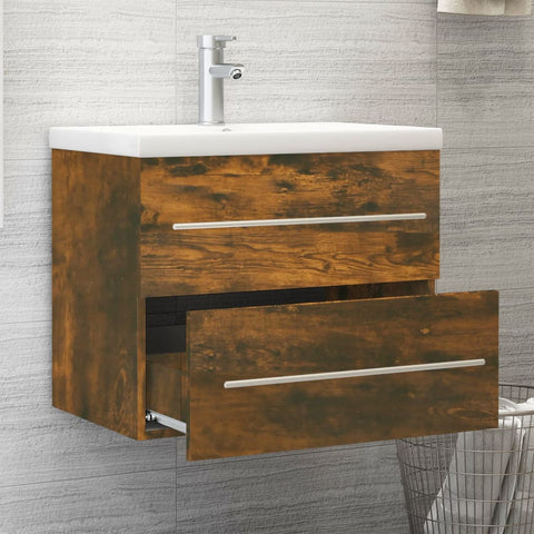 vidaXL Sink Cabinet with Built-in Basin Smoked Oak Engineered Wood