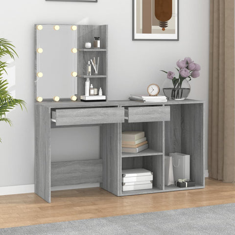 vidaXL LED Dressing Table with Cabinet Grey Sonoma Engineered Wood