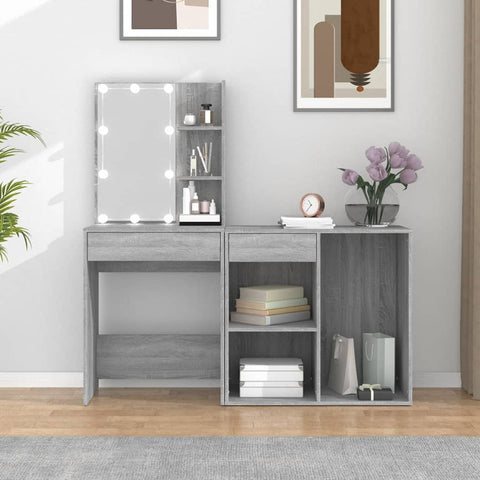 vidaXL LED Dressing Table with Cabinet Grey Sonoma Engineered Wood