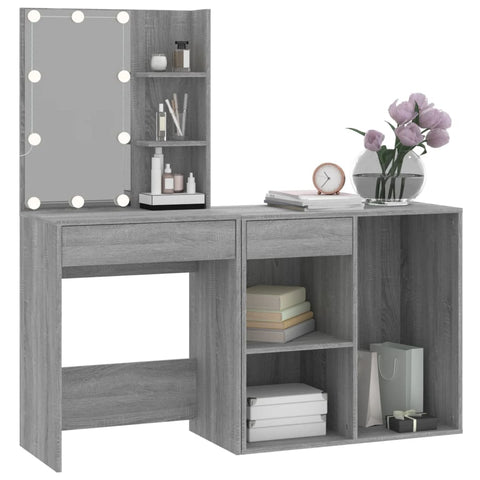 vidaXL LED Dressing Table with Cabinet Grey Sonoma Engineered Wood