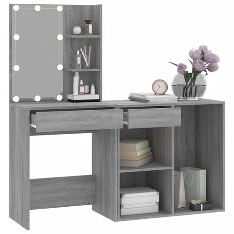 vidaXL LED Dressing Table with Cabinet Grey Sonoma Engineered Wood