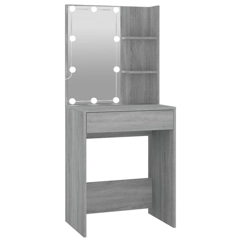 vidaXL LED Dressing Table with Cabinet Grey Sonoma Engineered Wood