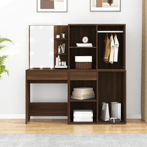 vidaXL LED Dressing Table with Cabinets Brown Oak Engineered Wood