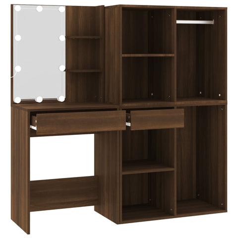 vidaXL LED Dressing Table with Cabinets Brown Oak Engineered Wood