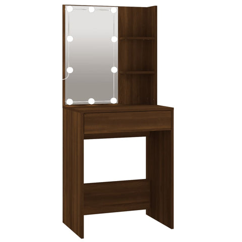 vidaXL LED Dressing Table with Cabinets Brown Oak Engineered Wood