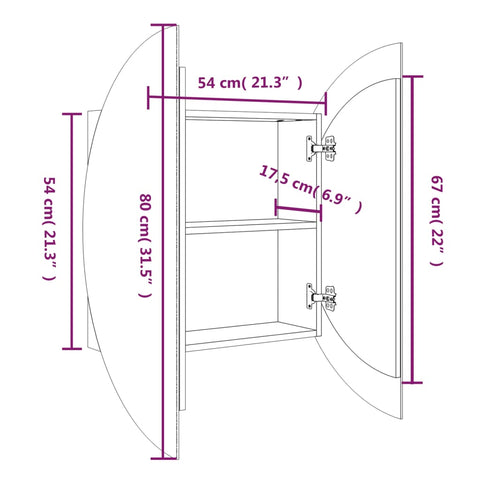 vidaXL Bathroom Cabinet with Round Mirror&LED Grey 54x54x17.5 cm