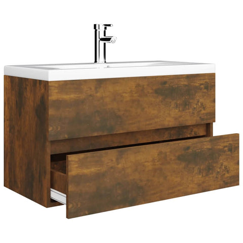 vidaXL Sink Cabinet with Built-in Basin Smoked Oak Engineered Wood
