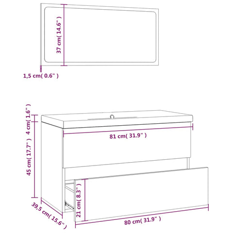 vidaXL Bathroom Furniture Set Smoked Oak Engineered Wood