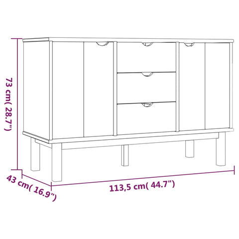 vidaXL Sideboard OTTA Brown and Grey 113.5x43x73 cm Solid Wood Pine