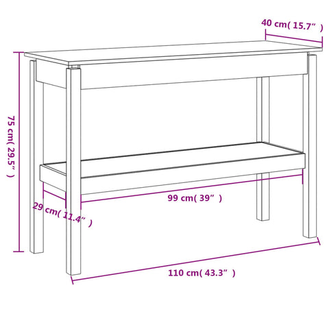 vidaXL Console Table 110x40x75 cm Solid Wood Pine