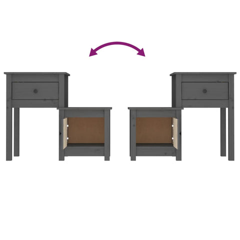 vidaXL Bedside Cabinet 2 pcs Grey 79.5x38x65.5 cm Solid Wood Pine