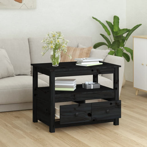 vidaXL Coffee Table Black 71x49x55 cm Solid Wood Pine