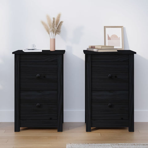 vidaXL Bedside Cabinets 2 pcs Black 40x35x61.5 cm Solid Wood Pine