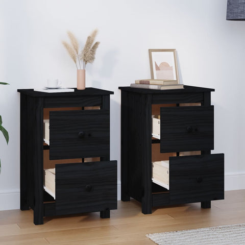 vidaXL Bedside Cabinets 2 pcs Black 40x35x61.5 cm Solid Wood Pine