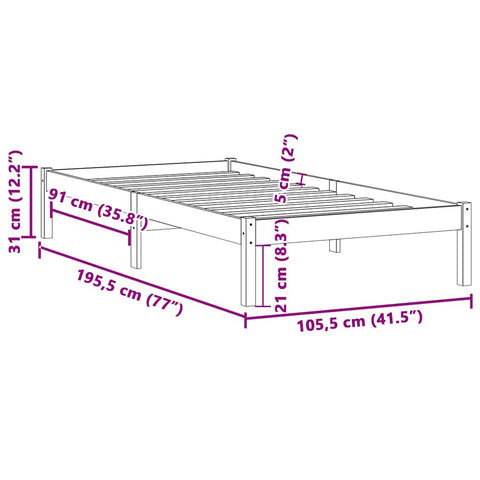 vidaXL Bed Frame without Mattress 100x190 cm Solid Wood Pine Twin