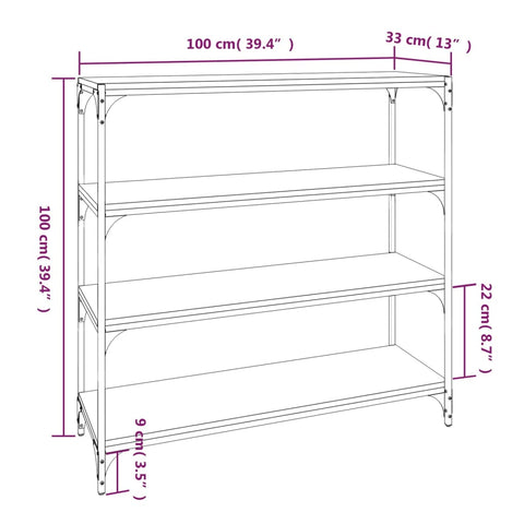 vidaXL Book Cabinet Smoked Oak 100x33x100 cm Engineered Wood and Steel