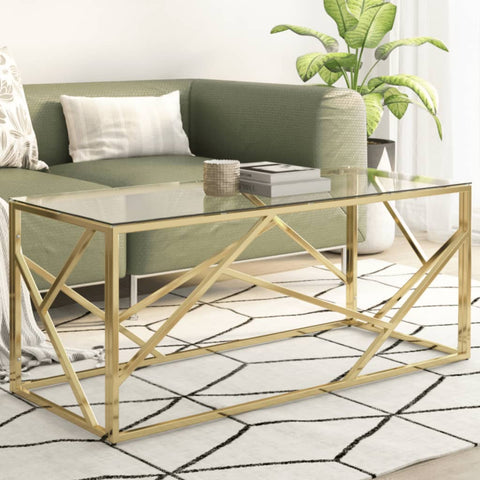 vidaXL Coffee Table Gold Stainless Steel and Tempered Glass