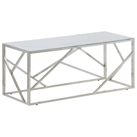 vidaXL Coffee Table Silver Stainless Steel and Tempered Glass
