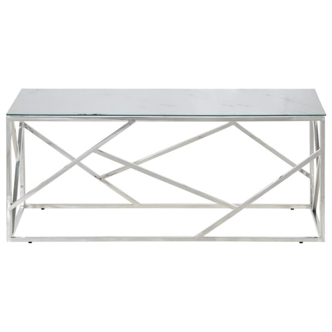 vidaXL Coffee Table Silver Stainless Steel and Tempered Glass