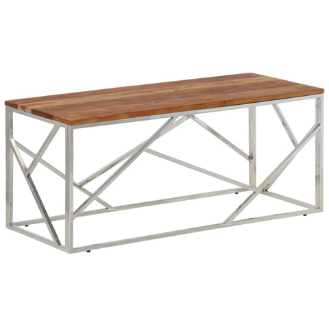 vidaXL Coffee Table Silver Stainless Steel and Solid Acacia Wood