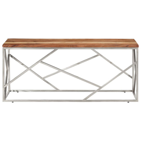 vidaXL Coffee Table Silver Stainless Steel and Solid Acacia Wood