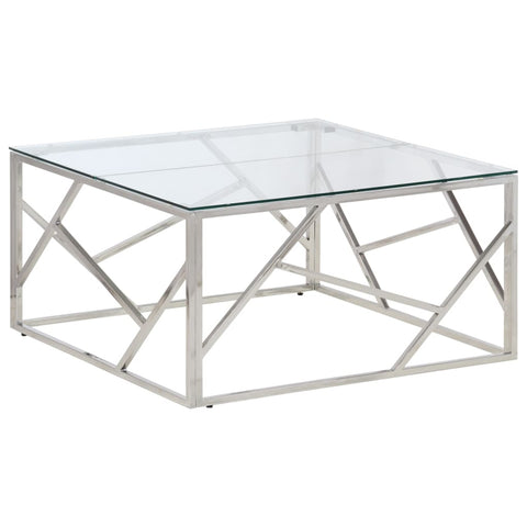vidaXL Coffee Table Silver Stainless Steel and Tempered Glass
