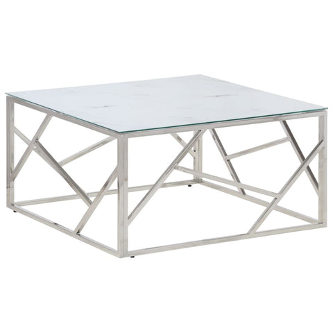 vidaXL Coffee Table Silver Stainless Steel and Tempered Glass
