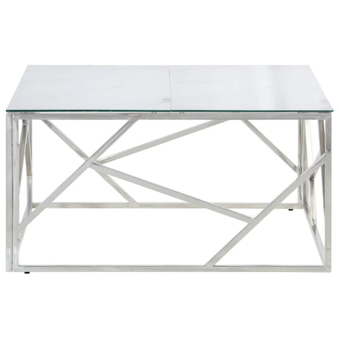 vidaXL Coffee Table Silver Stainless Steel and Tempered Glass