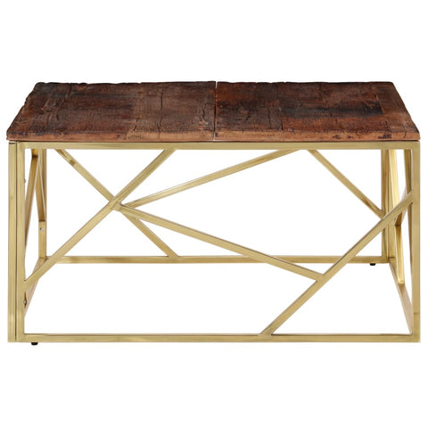 vidaXL Coffee Table Gold Stainless Steel and Solid Sleeper Wood