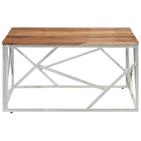 vidaXL Coffee Table Silver Stainless Steel and Solid Acacia Wood