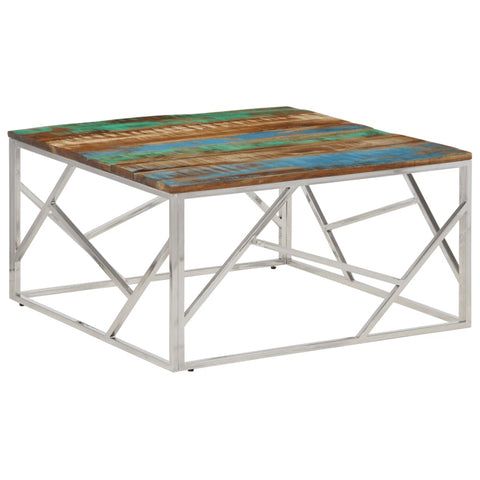 vidaXL Coffee Table Silver Stainless Steel and Solid Reclaimed Wood