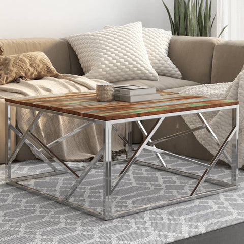 vidaXL Coffee Table Silver Stainless Steel and Solid Reclaimed Wood